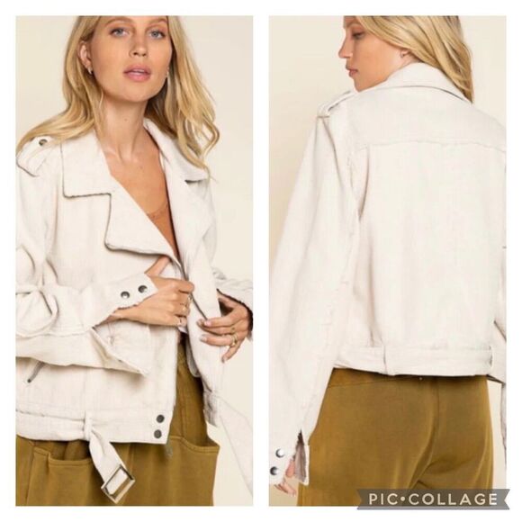 POL Cream Corduroy Moto Jacket Size Medium - Picture 1 of 7